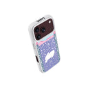 white phone case that has a back panel which has a rabbit in the middle of falling stars