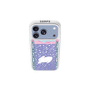 white phone case that has a back panel which has a rabbit in the middle of falling stars
